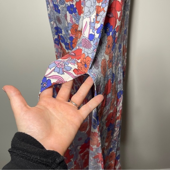 Japna Women Blue Red multi color floral strapless flowy maxi summer dress in XS - Picture 5 of 8